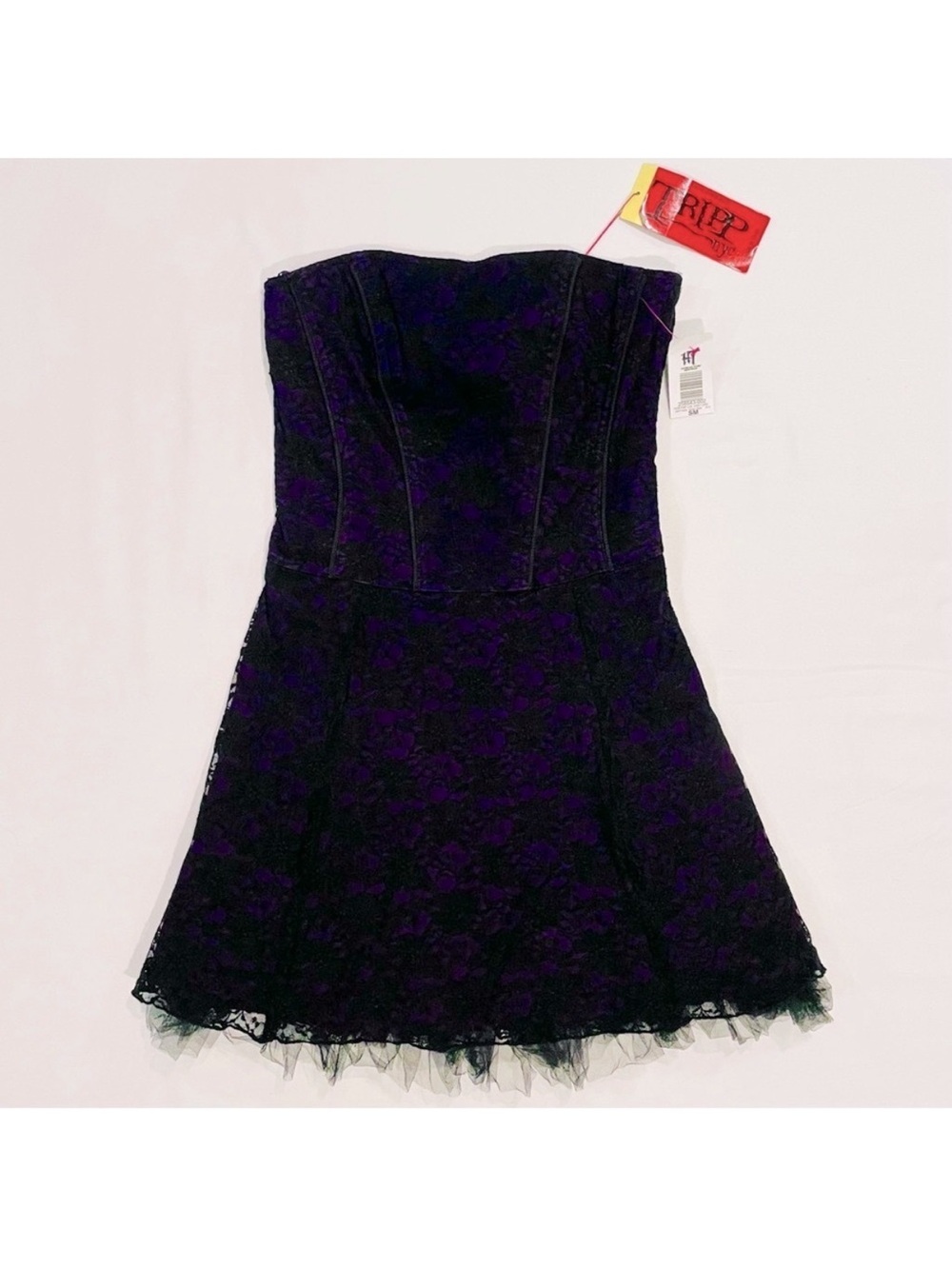 New Tripp NYC Dress Womens Small Juniors Goth Corset Mini Black Purple Strapless